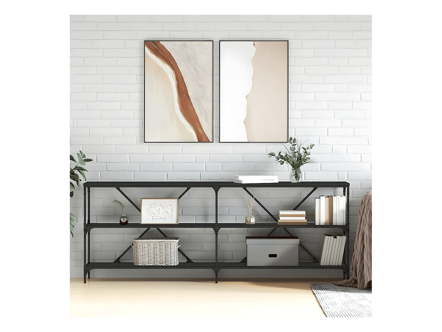 Table console noir 200x30x75 cm bois d'ingénierie et fer GHR55315