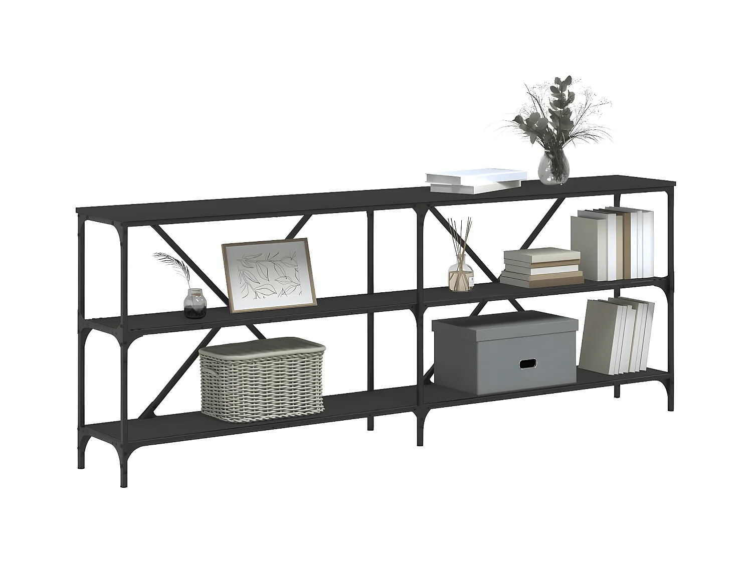 Konsolentisch,Flurtisch Schwarz 200x30x75 cm Holzwerkstoff und Eisen -gkd995760