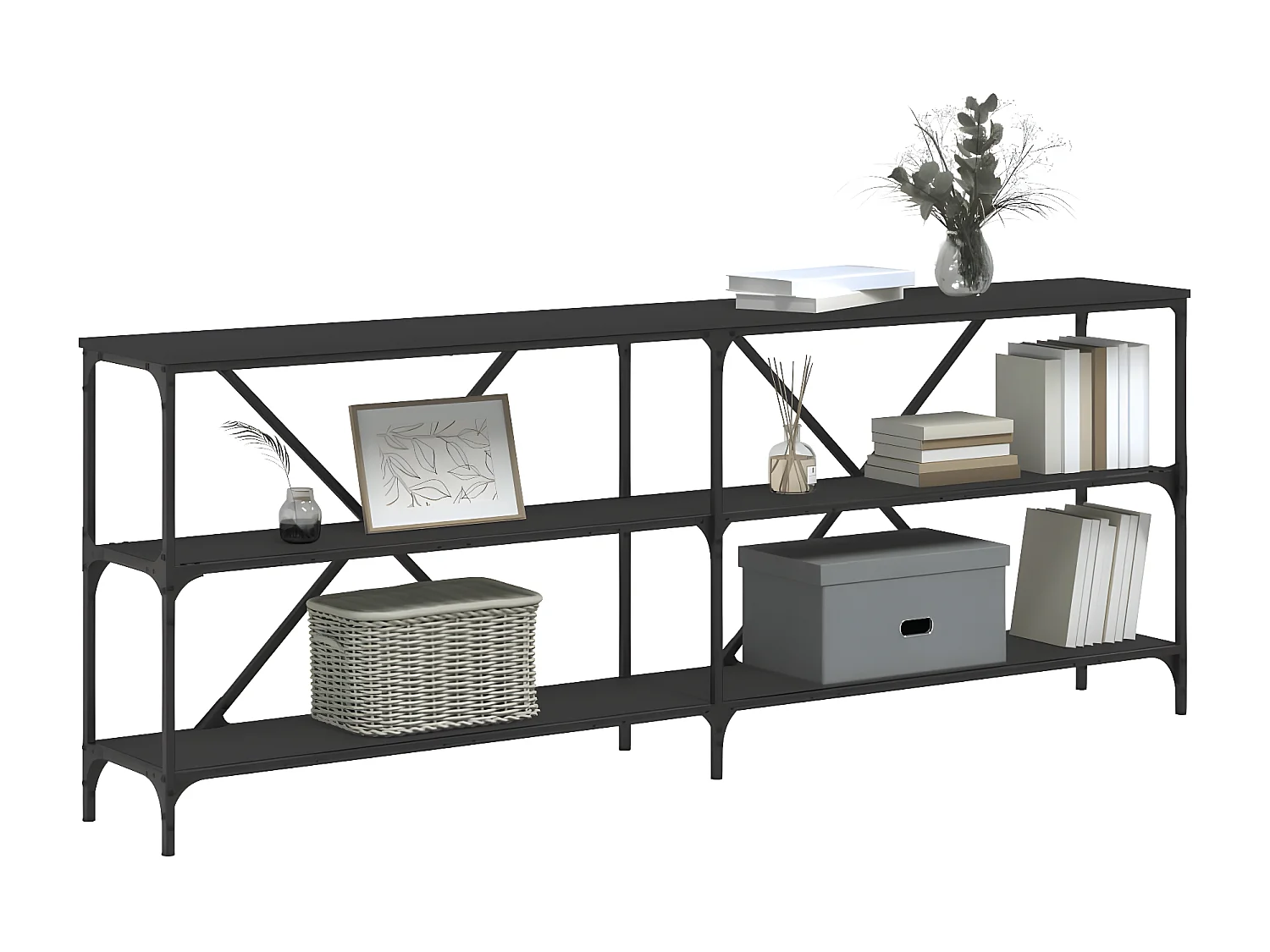 Konsolentisch,Flurtisch Schwarz 200x30x75 cm Holzwerkstoff und Eisen -gkd995760