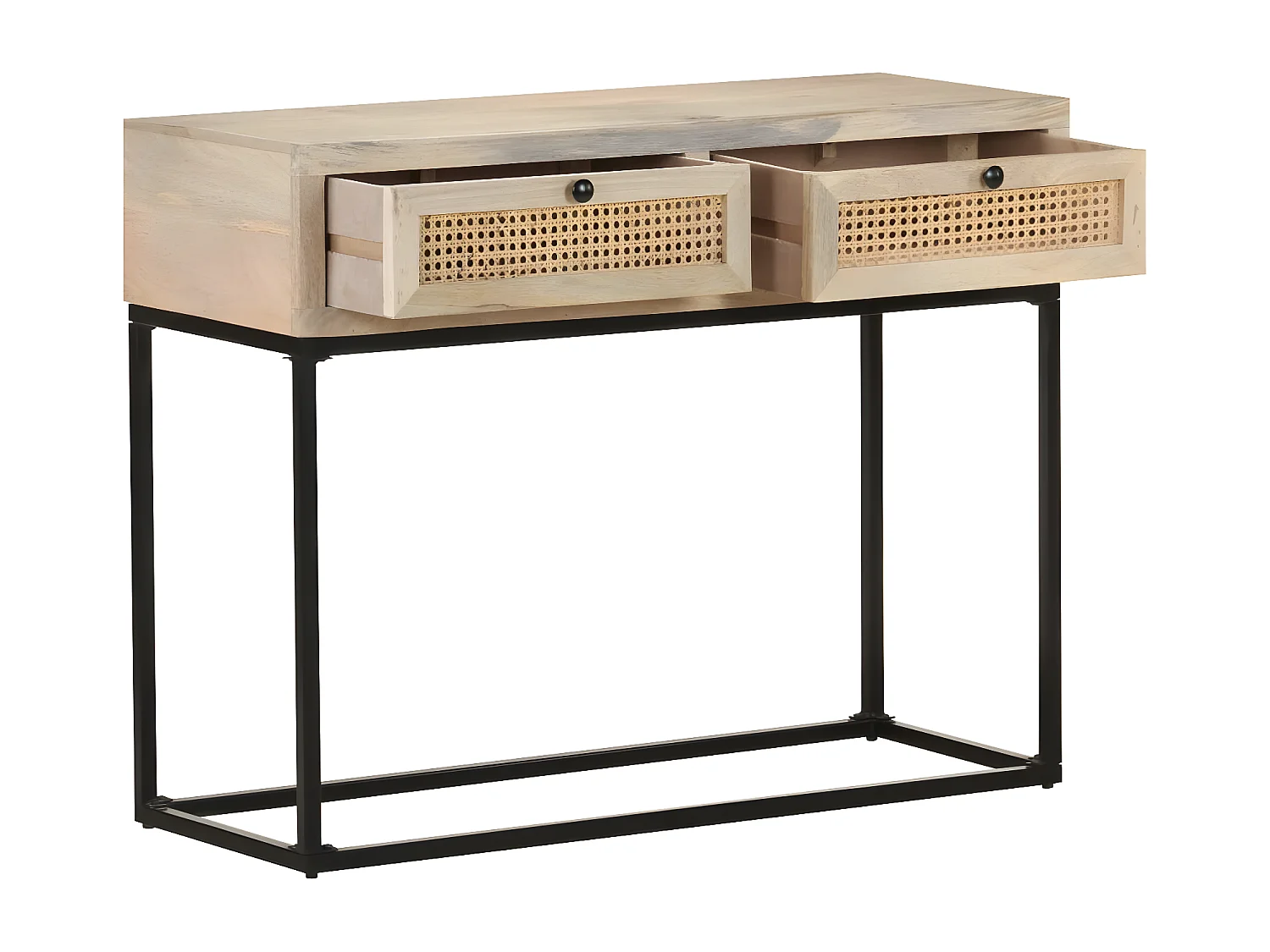 Table console 100x35x76 cm Bois de manguier et canne naturelle GHR35183