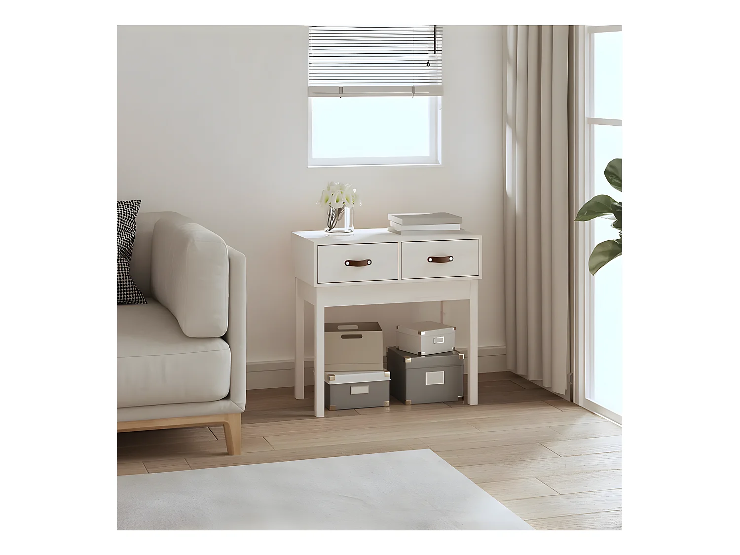 Table console Blanc 76,5x40x75 cm Bois massif de pin GHR62409