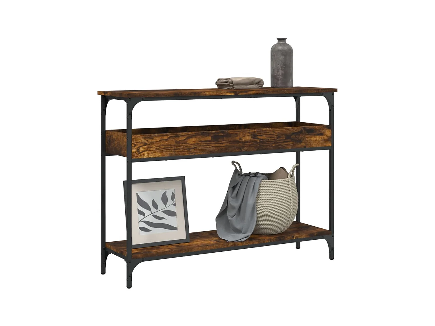 Table console avec étagère chêne fumé 100x29x75 cm GHR24225