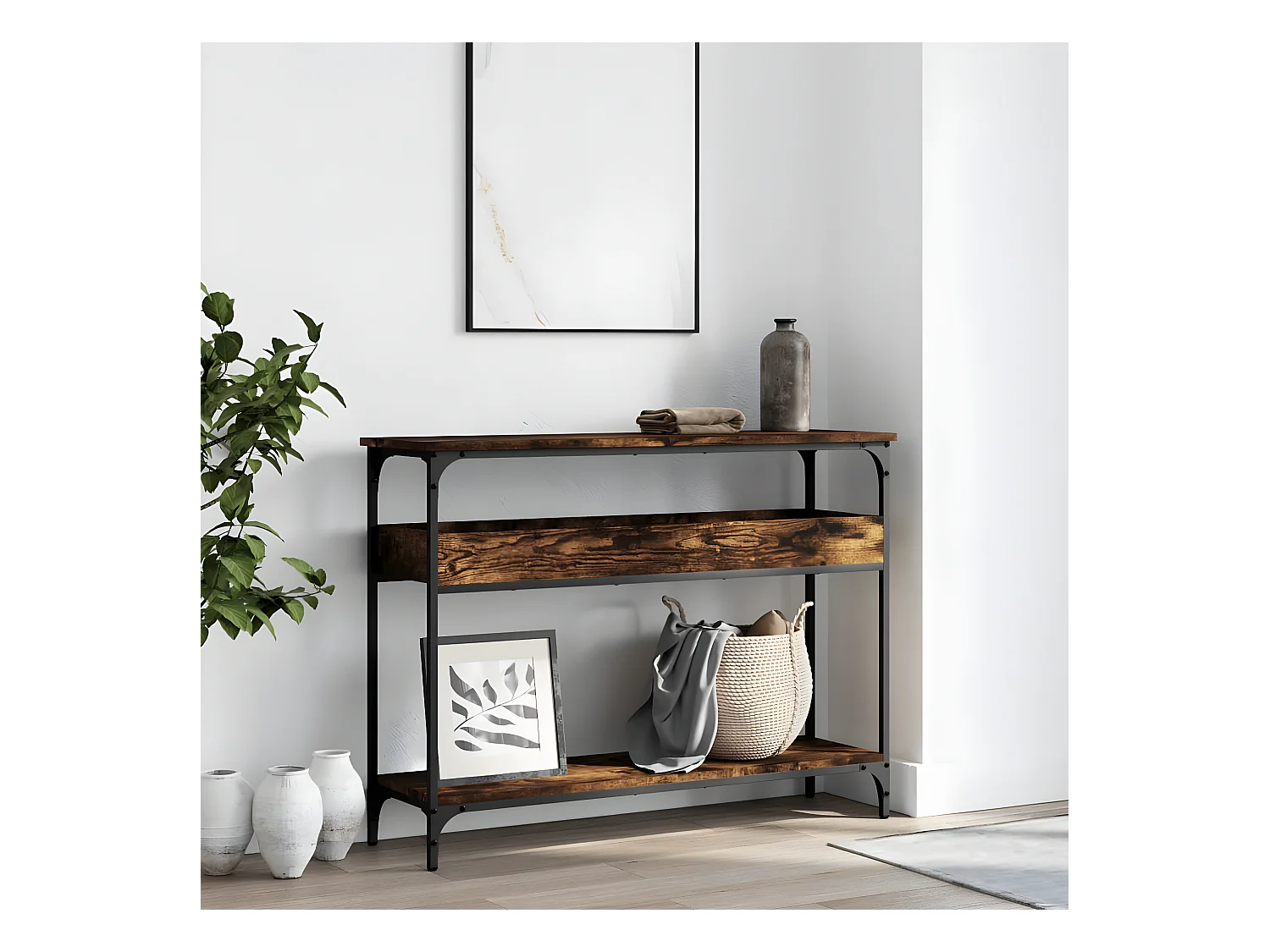Konsolentisch,Flurtisch mit Ablage Räuchereiche 100x29x75cm Holzwerkstoff -gkd588894
