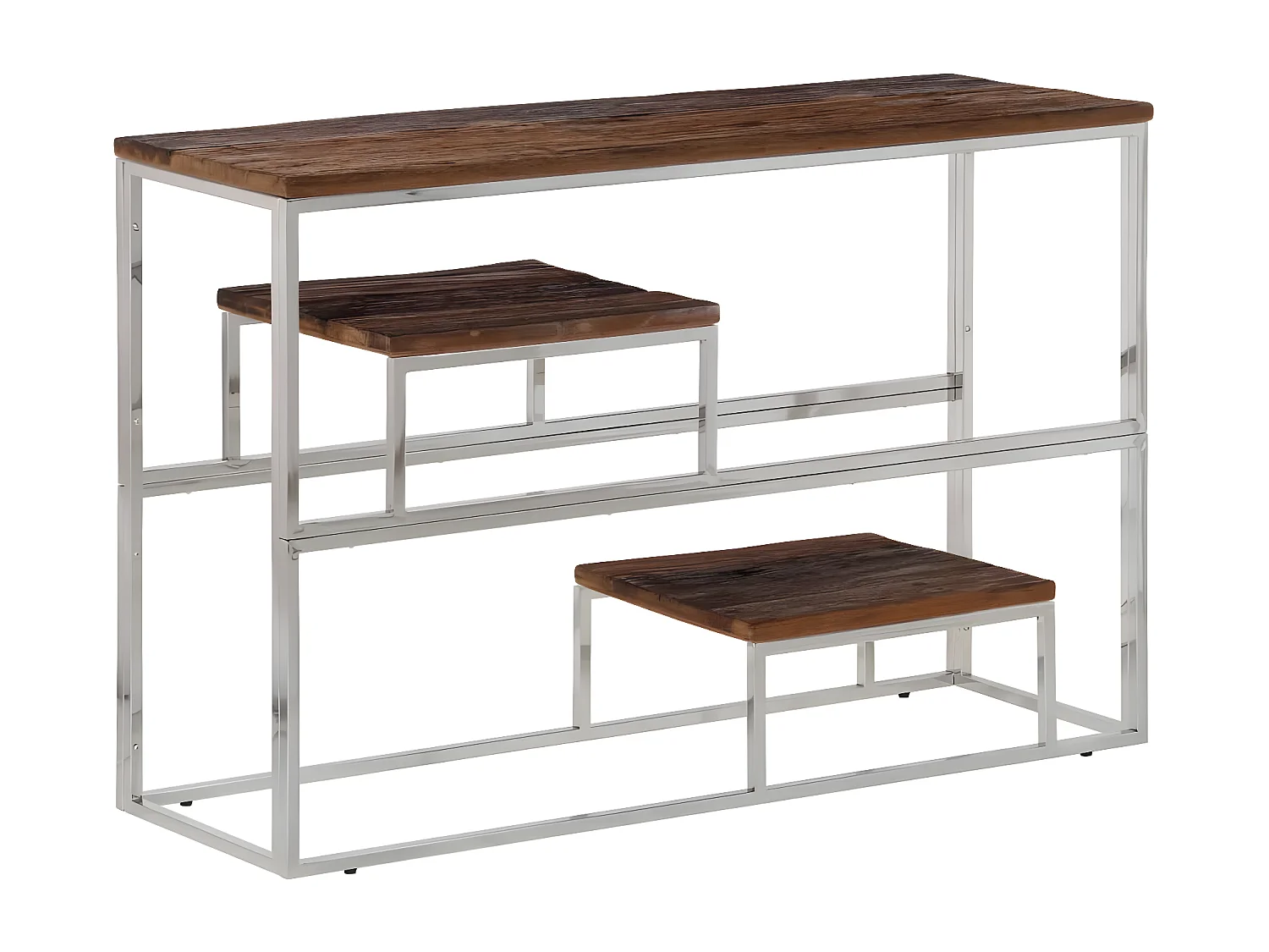 Table console argenté inox et bois de mélèze massif GHR20949