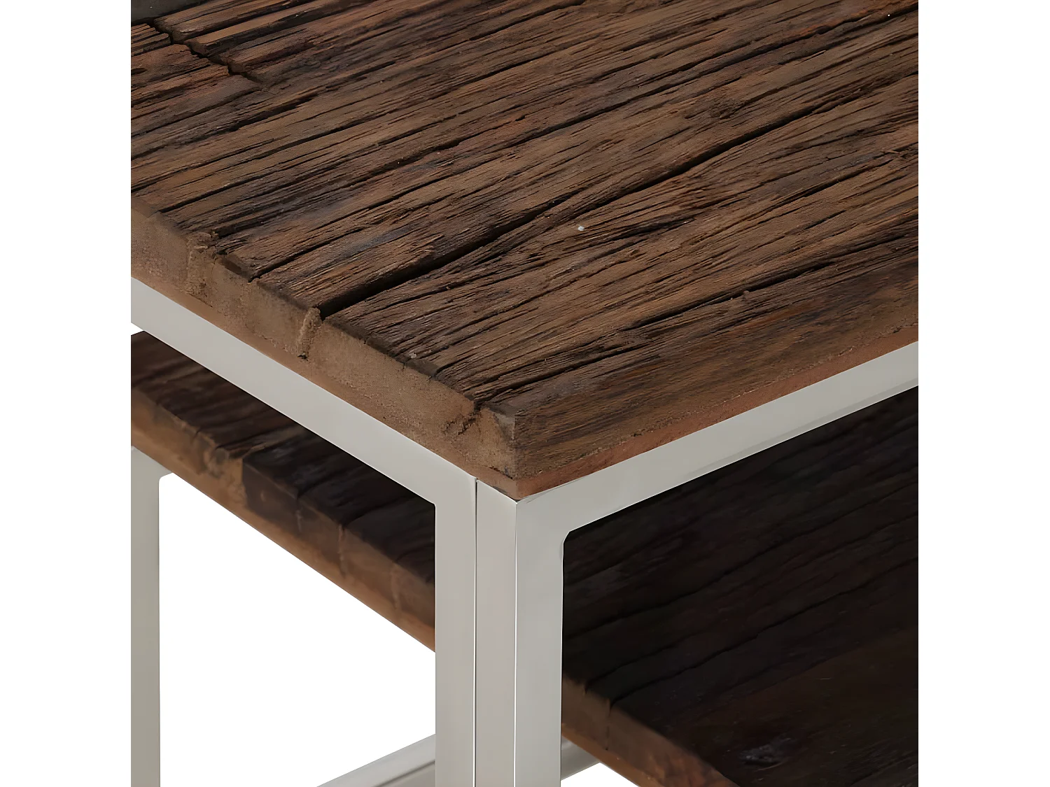 Table console argenté inox et bois de mélèze massif GHR20949