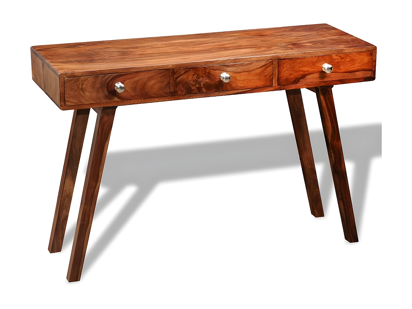 Table Console En Bois Avec 3 Tiroirs Et Compartiment Ouvert - 130x30x80 Cm - Style Rustique Tressé - Pour Entrée, Salon, Chambre - 13