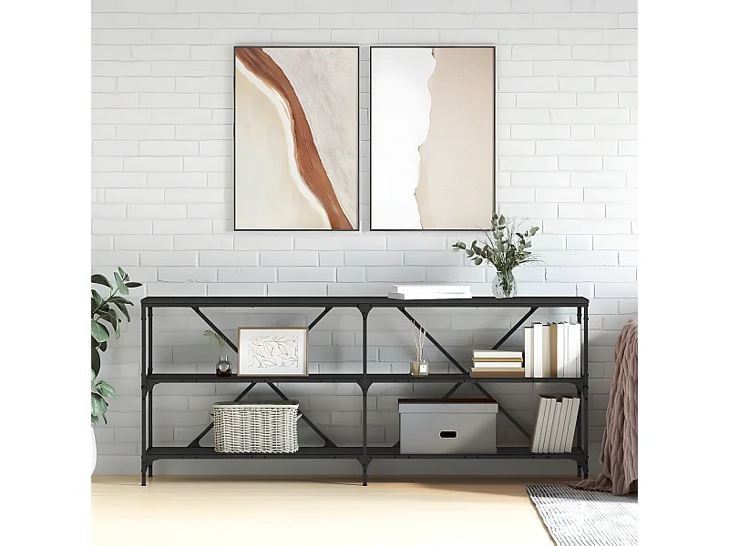 Konsolentisch,Flurtisch Schwarz 180x30x75 cm Holzwerkstoff und Eisen -gkd959970