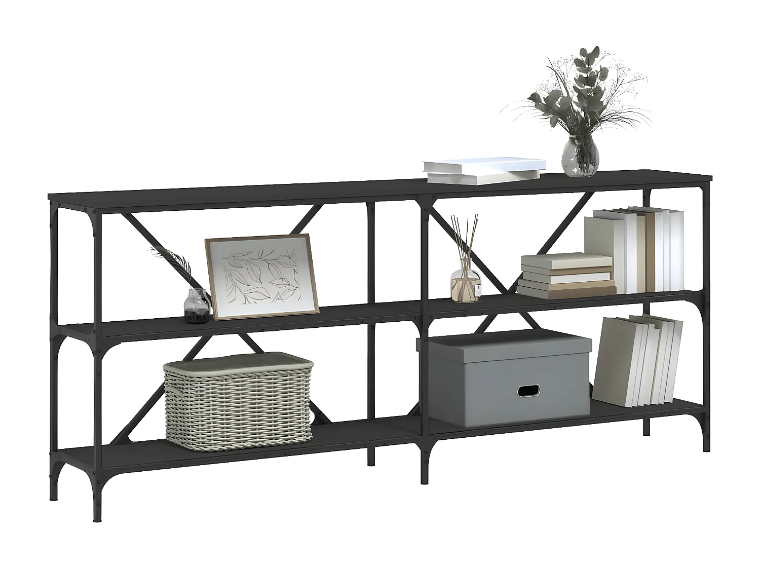 Table console noir 180x30x75 cm bois d'ingénierie et fer GHR63759