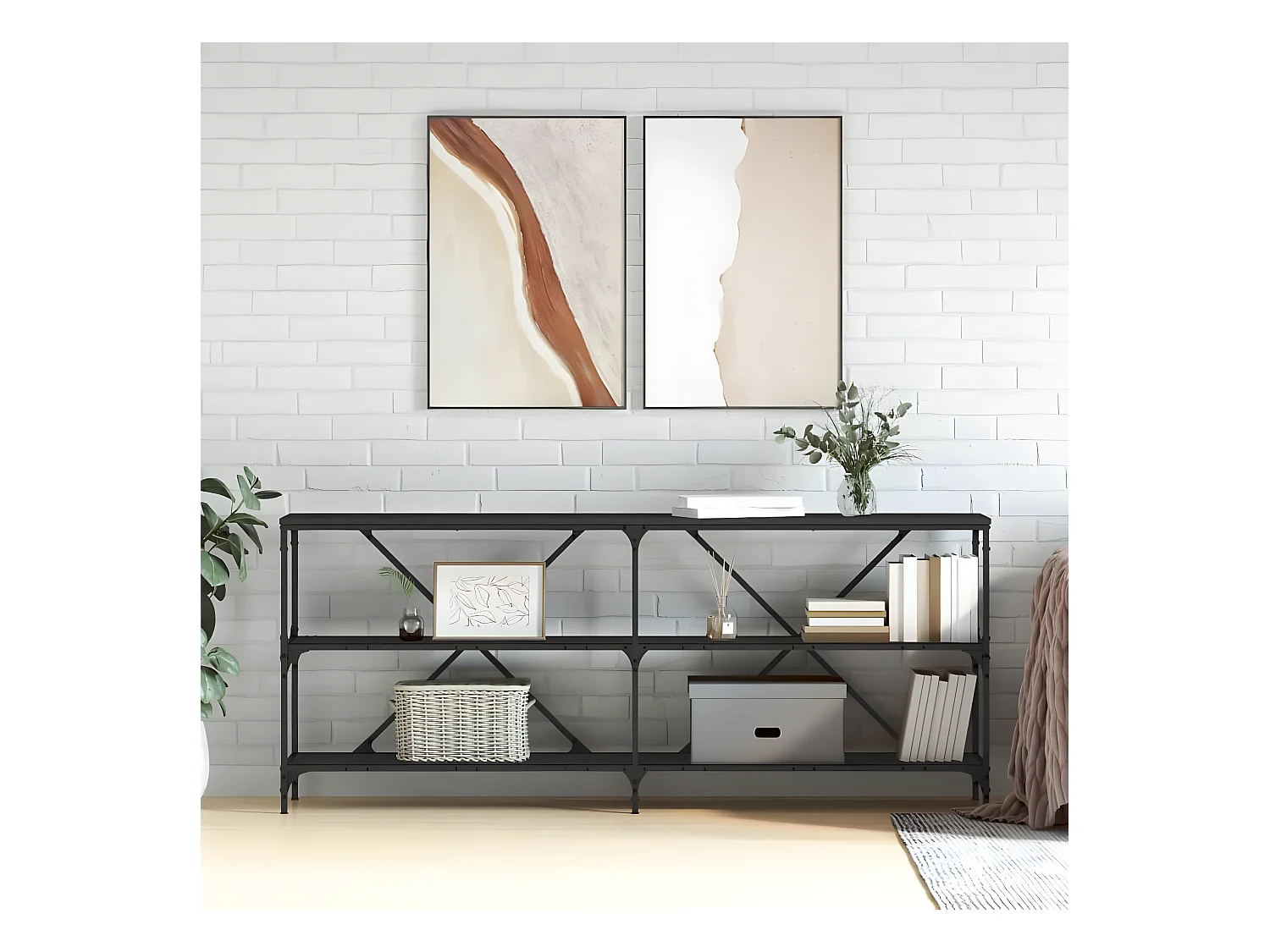 Table console noir 180x30x75 cm bois d'ingénierie et fer GHR63759