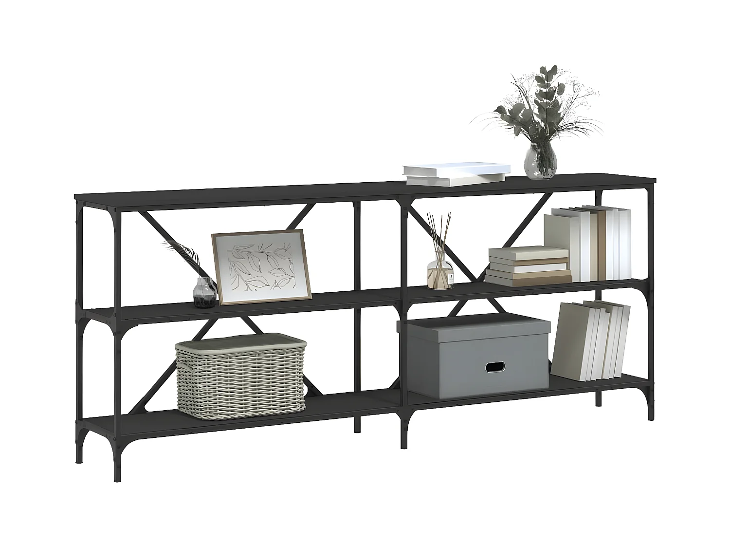 Konsolentisch,Flurtisch Schwarz 180x30x75 cm Holzwerkstoff und Eisen -gkd959970