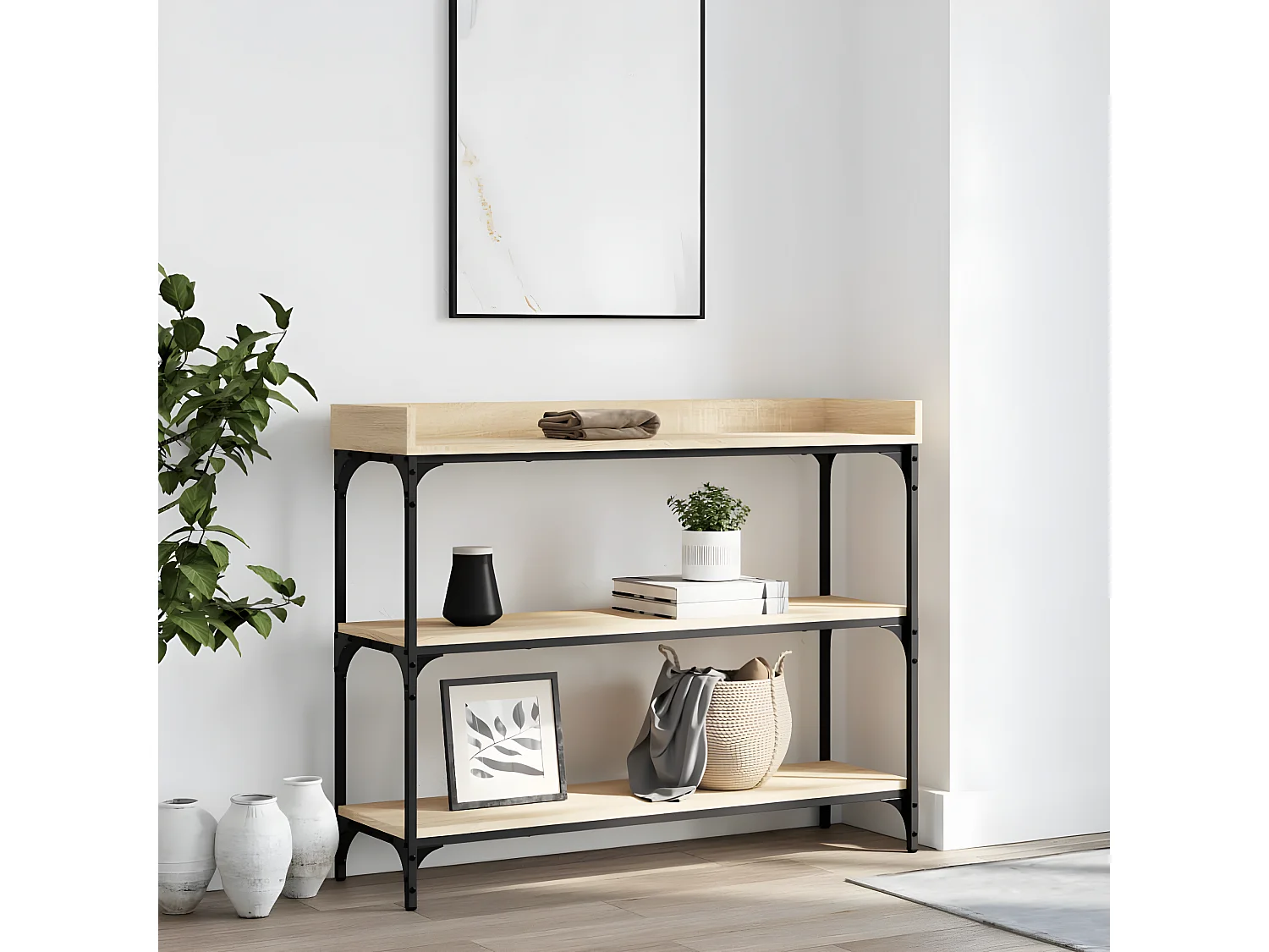 Table console avec étagères chêne sonoma 100x30x80 cm GHR74767