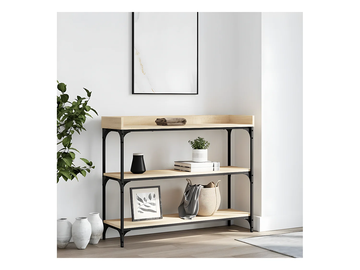 Table console avec étagères chêne sonoma 100x30x80 cm GHR74767