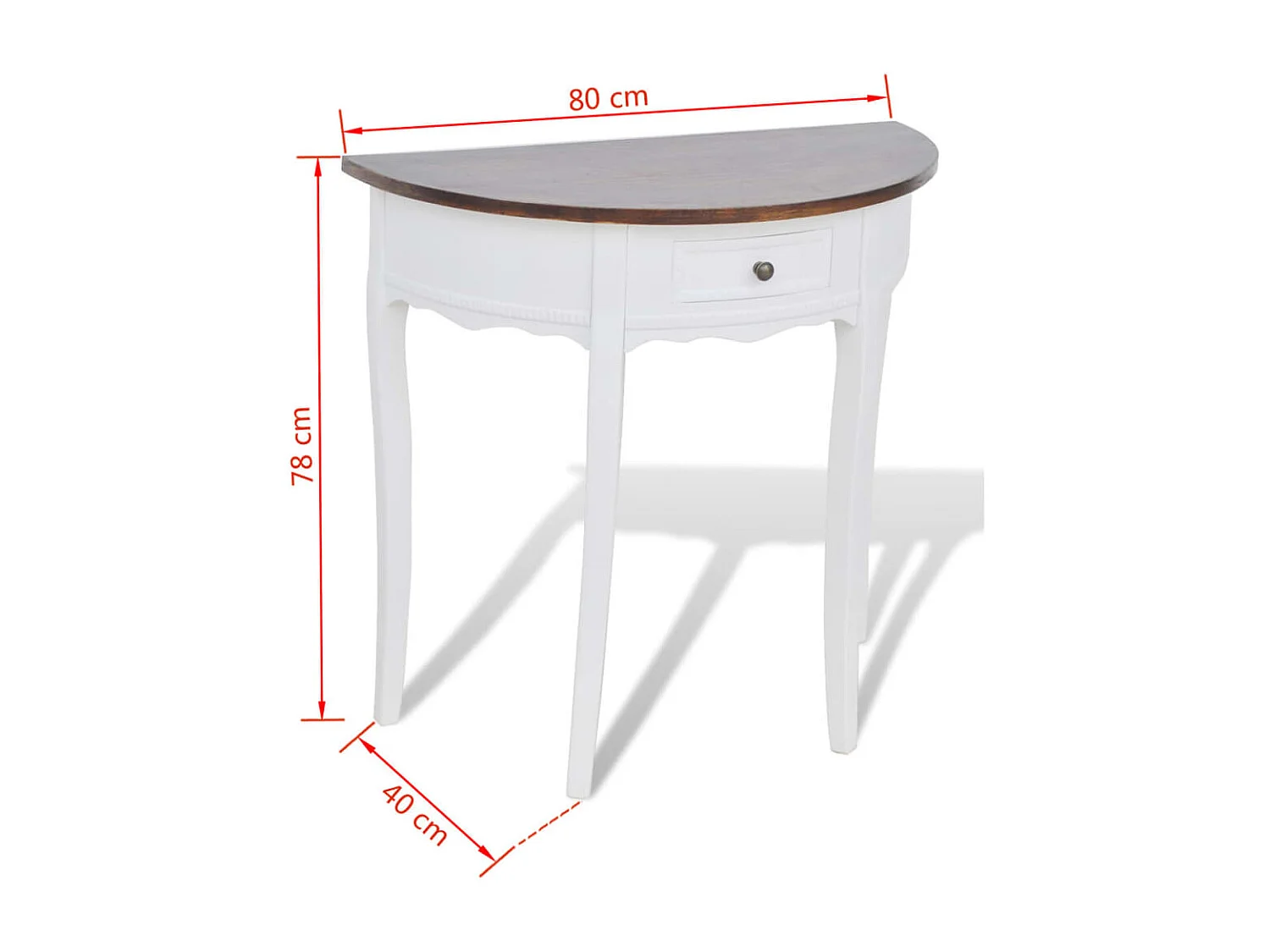 Table console avec tiroir et dessus de table marron Demi-ronde GHR70028