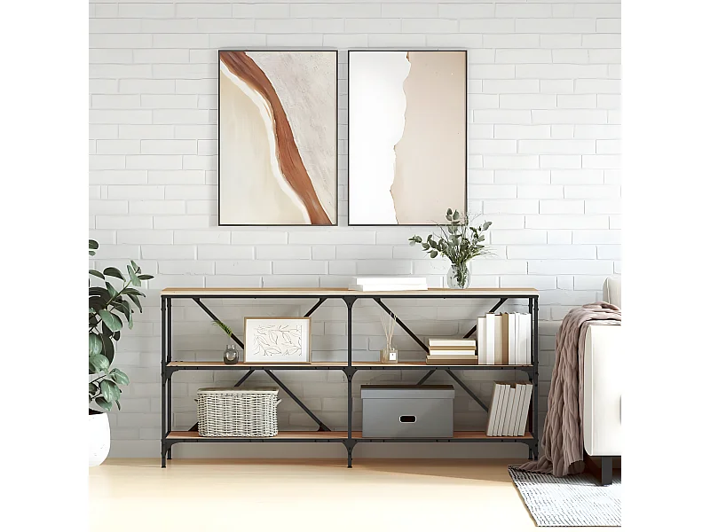 Table console chêne sonoma 160x30x75cm bois d'ingénierie et fer GHR12671