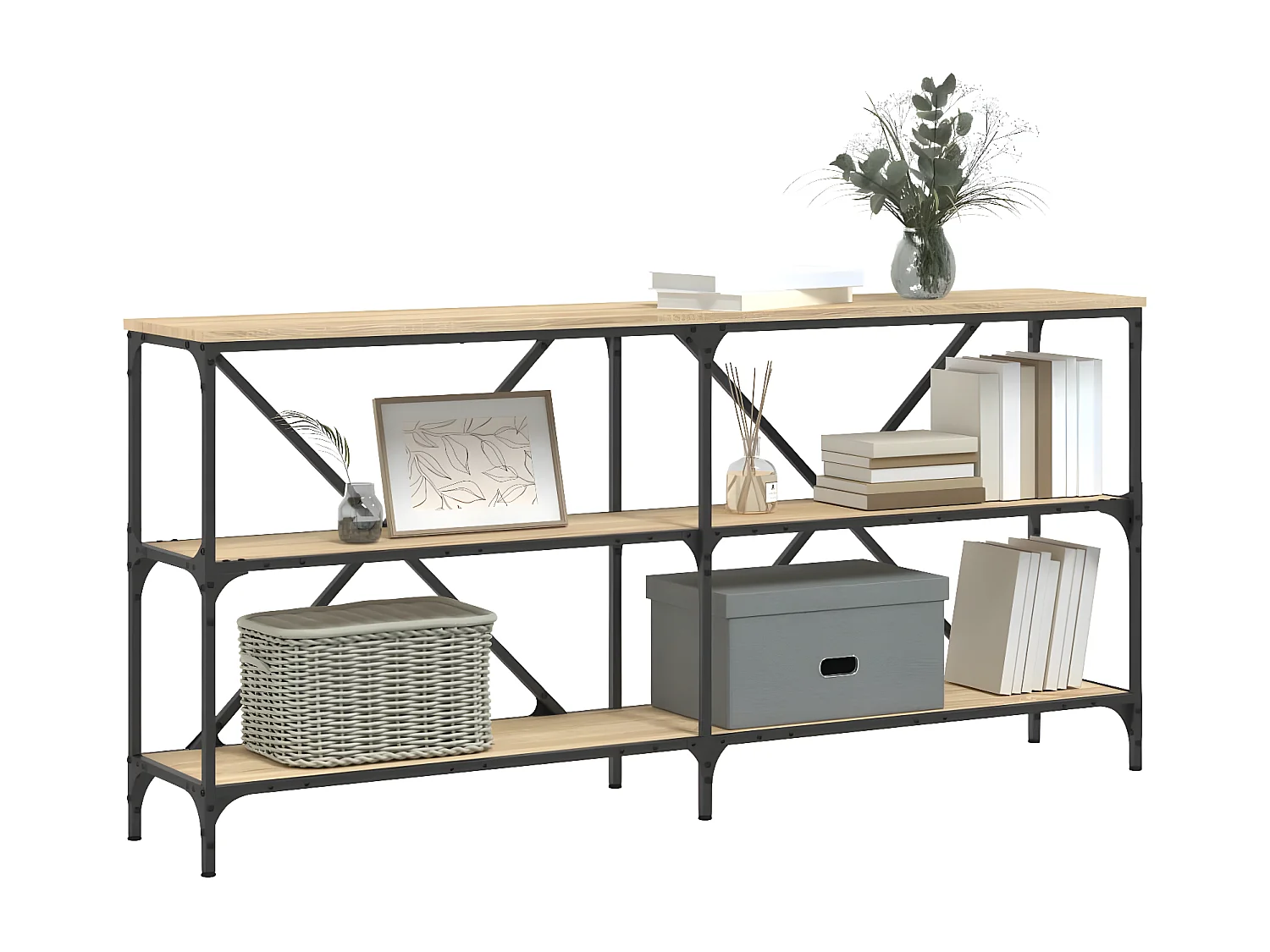 Table console chêne sonoma 160x30x75cm bois d'ingénierie et fer GHR12671