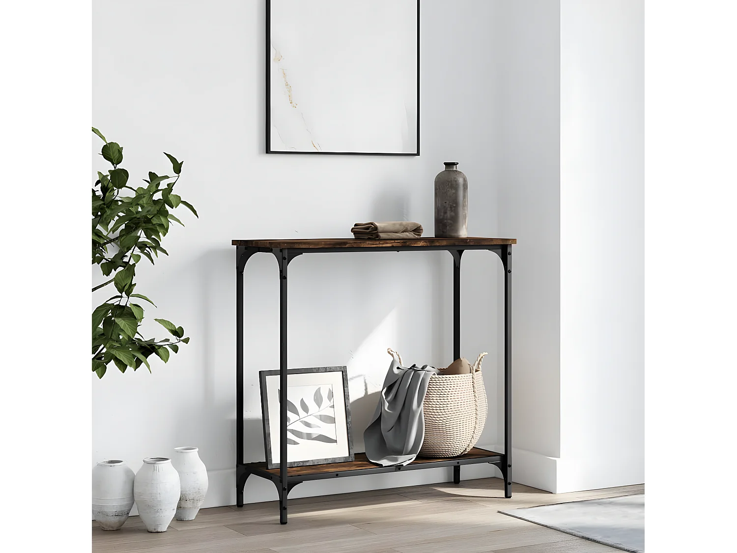 Table console chêne fumé 75x30,5x75 cm bois d'ingénierie GHR13798