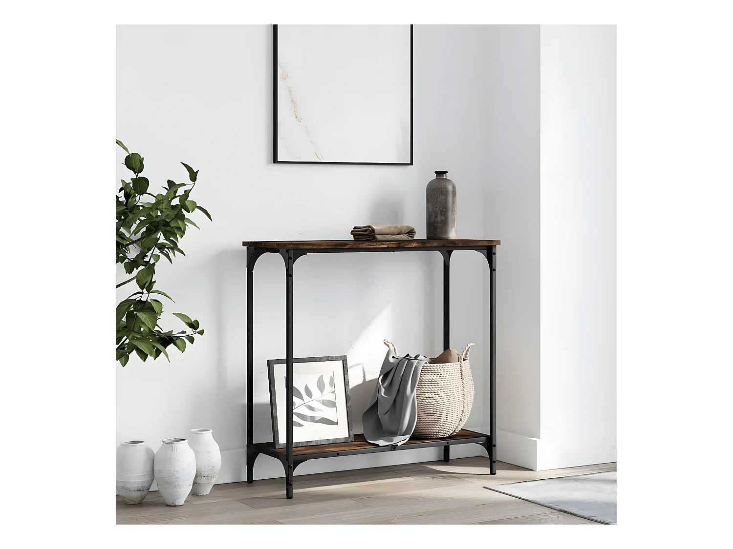 Table console chêne fumé 75x30,5x75 cm bois d'ingénierie GHR13798