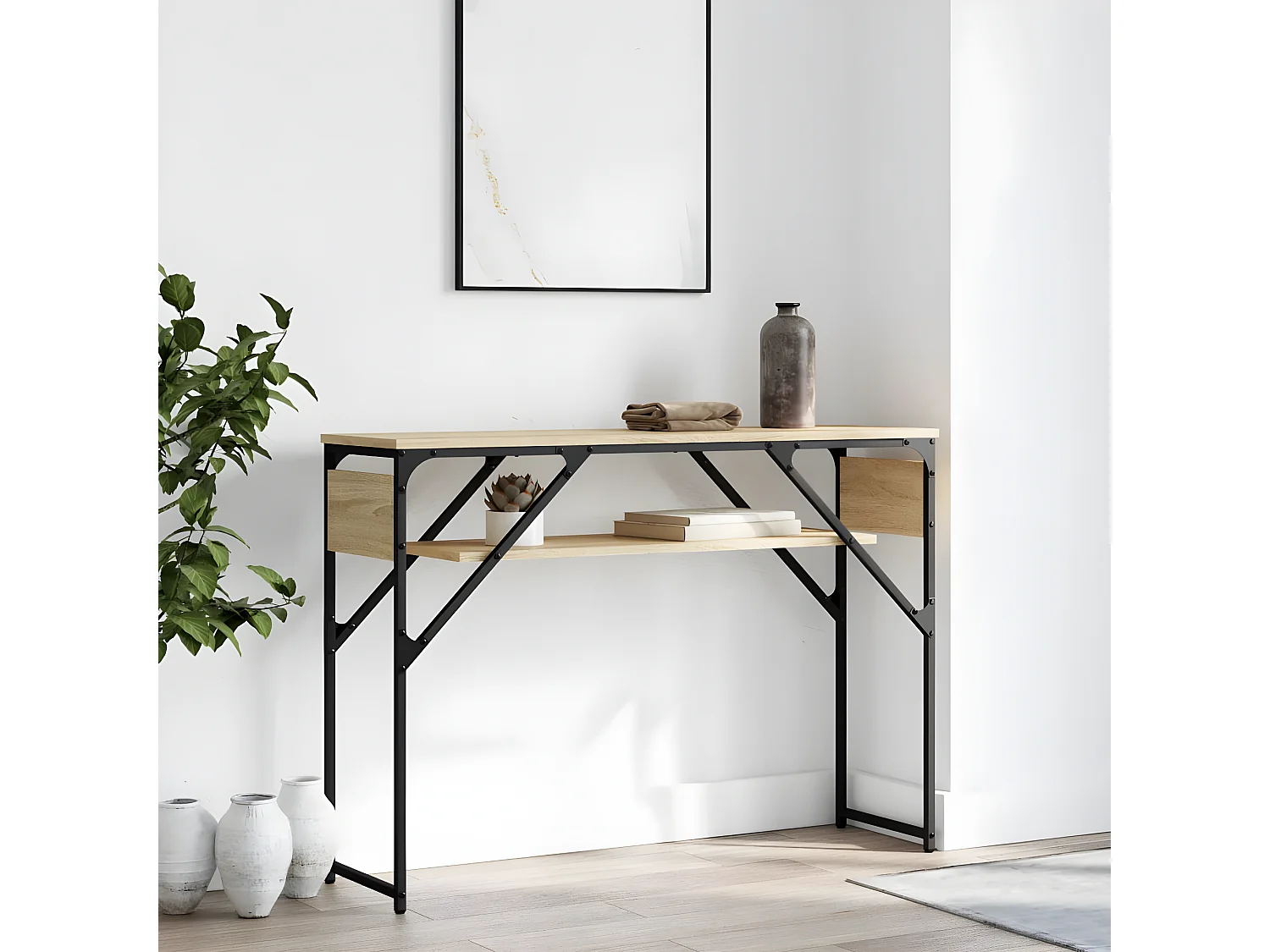 Table console avec étagère chêne sonoma 105x30x75 cm GHR34111