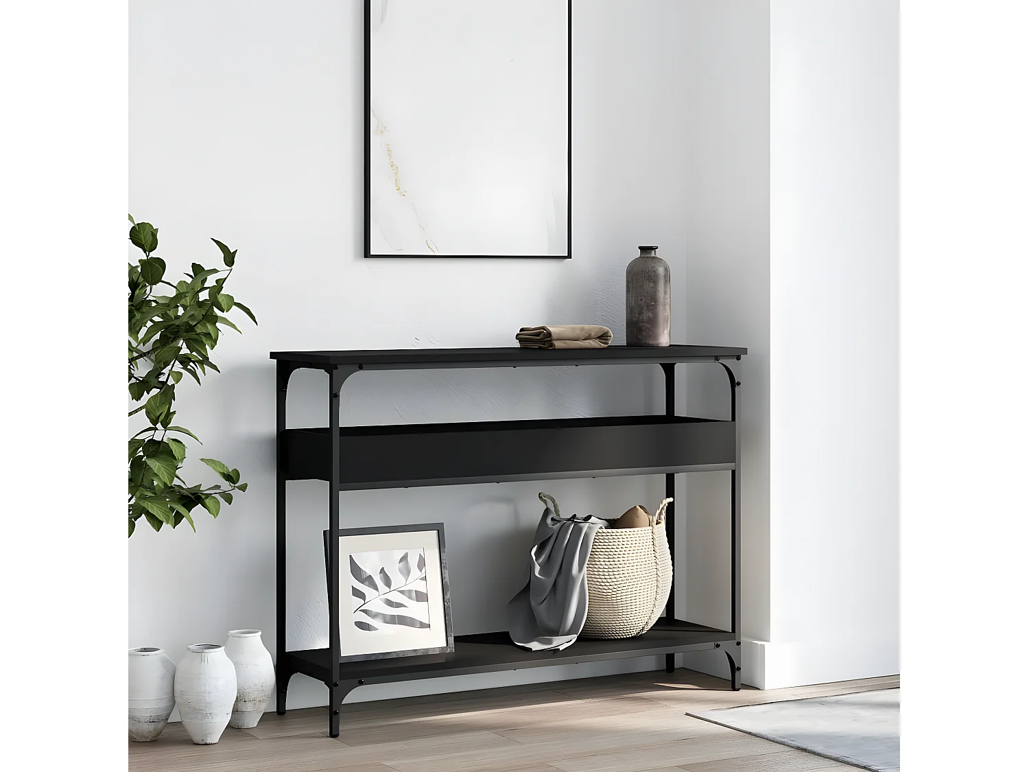 Table console avec étagère noir 100x29x75 cm bois d'ingénierie GHR52204