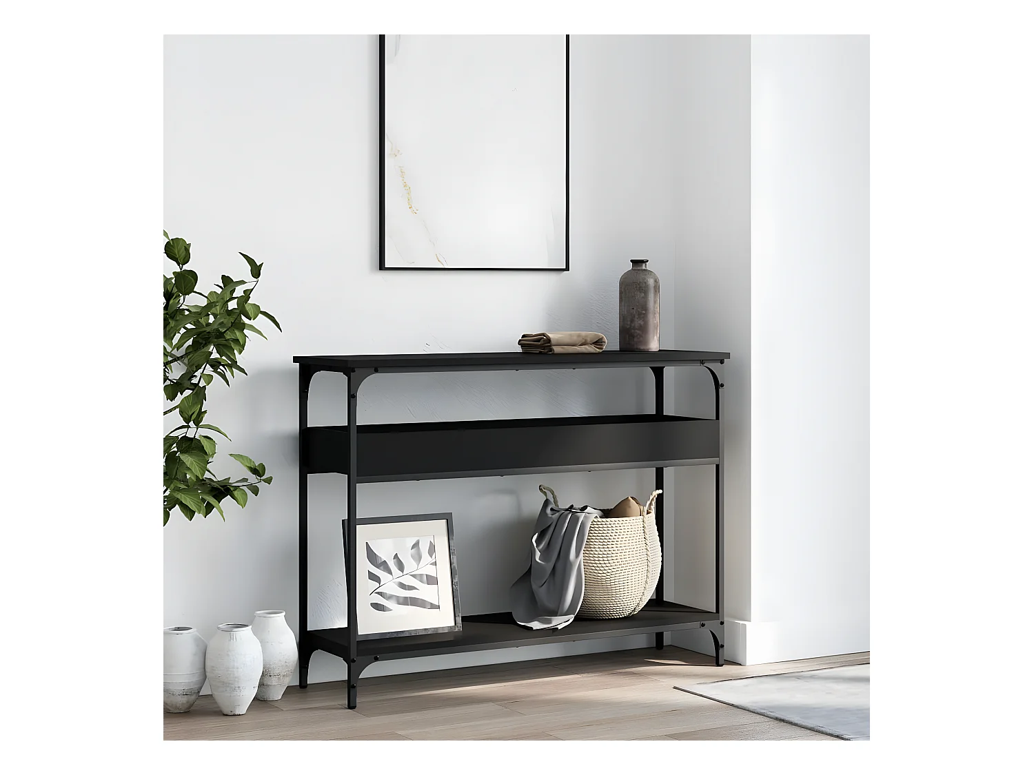 Konsolentisch,Flurtisch mit Ablage Schwarz 100x29x75cm Holzwerkstoff -gkd249133