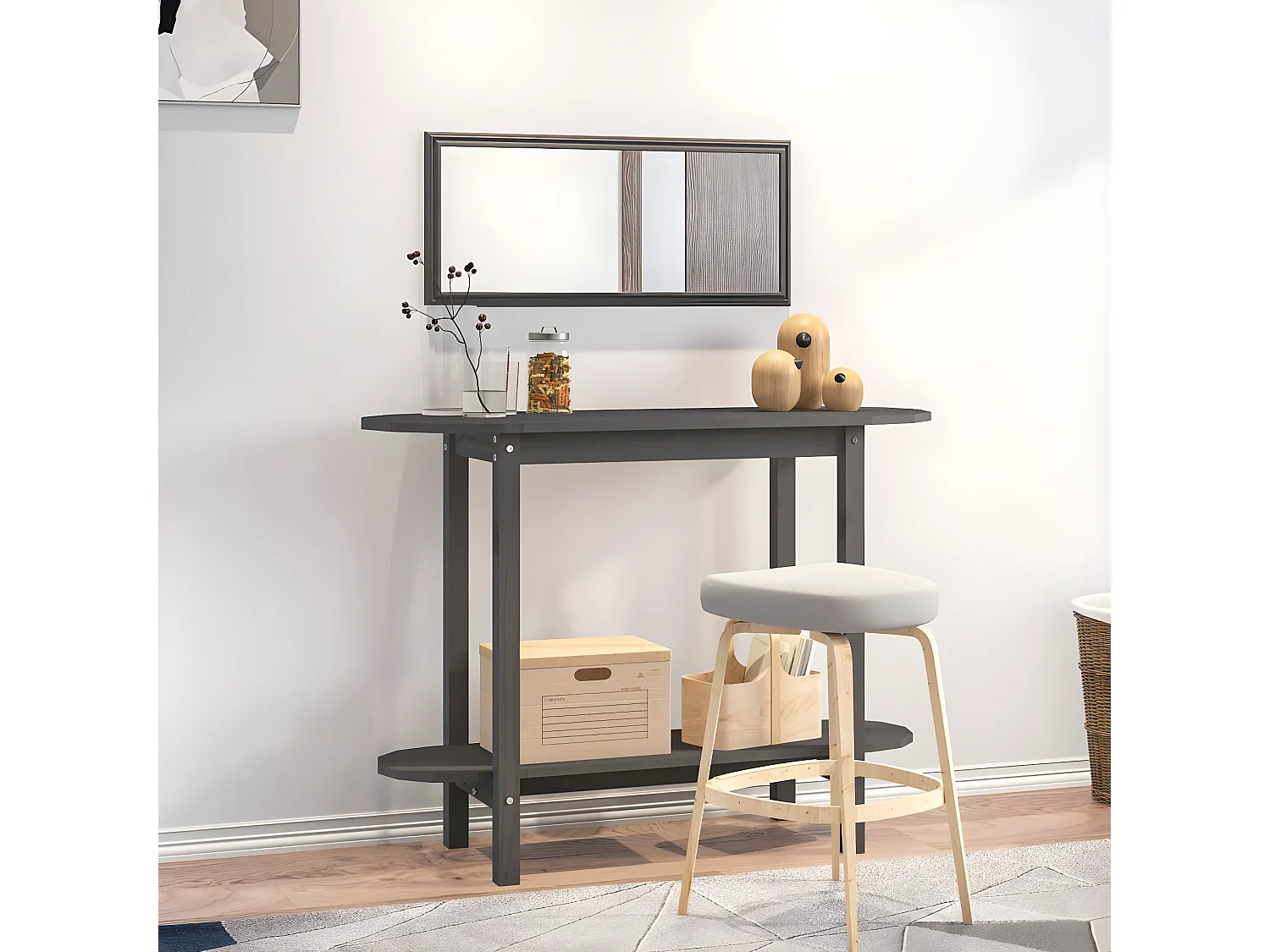 Mesa consola de madera maciza de pino gris 110x40x80 cm ES668338