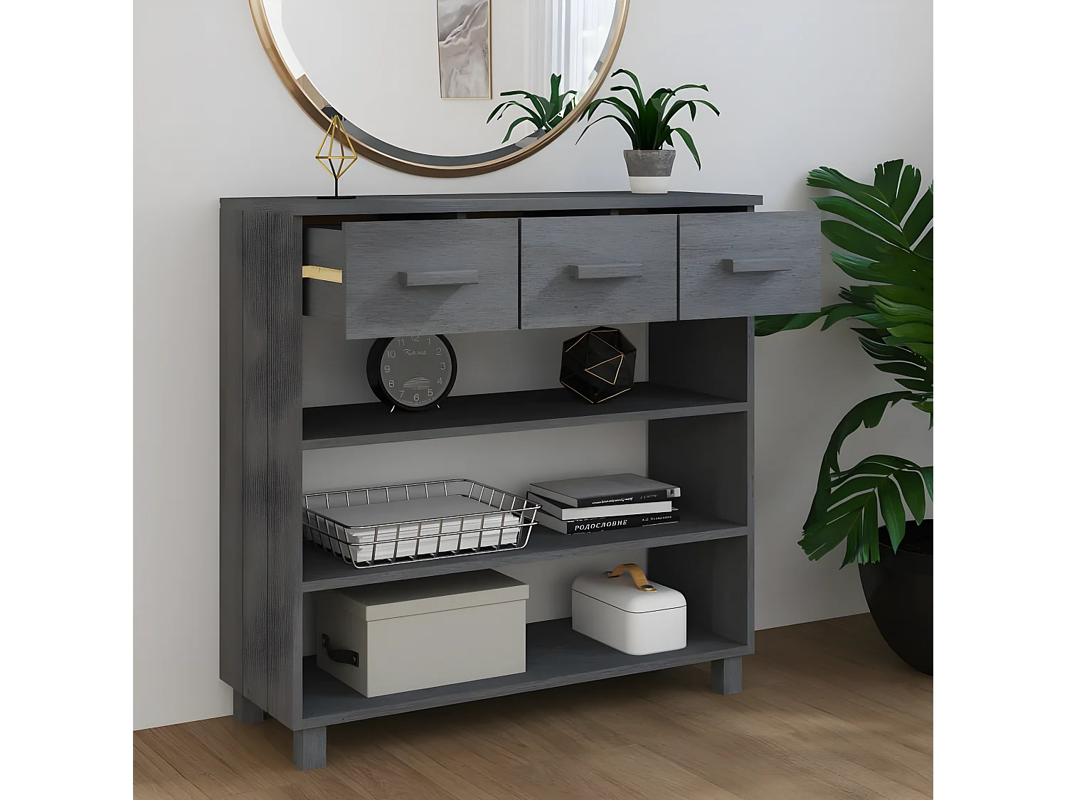 Table console HAMAR Gris foncé 90x35x90 cm Bois massif de pin GHR97349