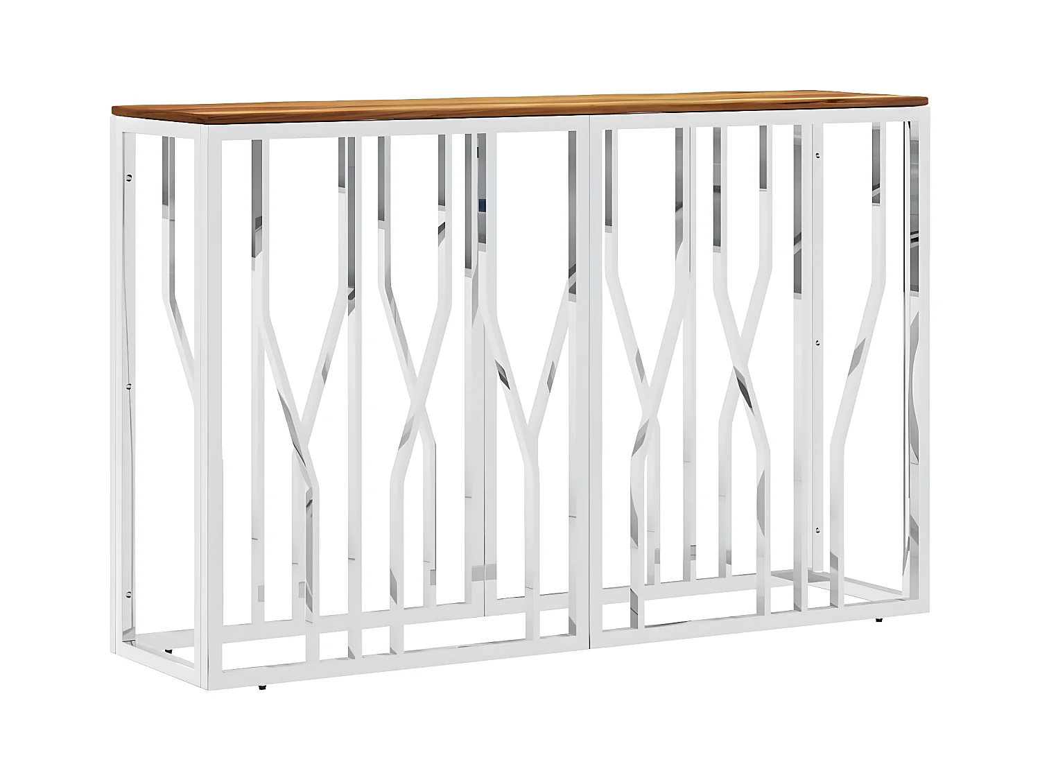 Table console argenté acier inoxydable et bois massif d'acacia GHR77722
