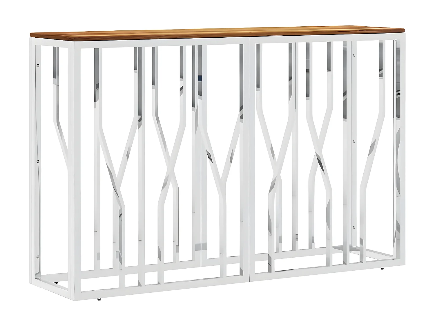 Table console argenté acier inoxydable et bois massif d'acacia GHR77722