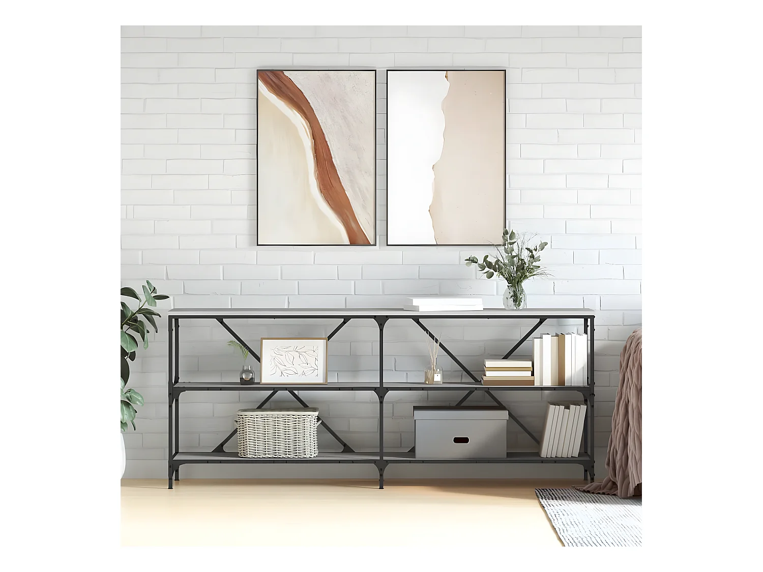Table console sonoma gris 180x30x75 cm bois d'ingénierie et fer GHR42581