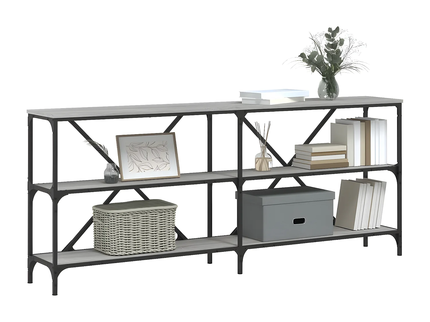 Table console sonoma gris 180x30x75 cm bois d'ingénierie et fer GHR42581