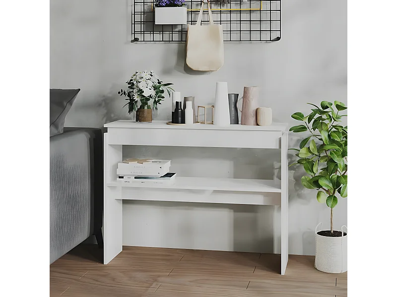 Mesa consola madera contrachapada blanco brillante 102x30x80 cm ES947749