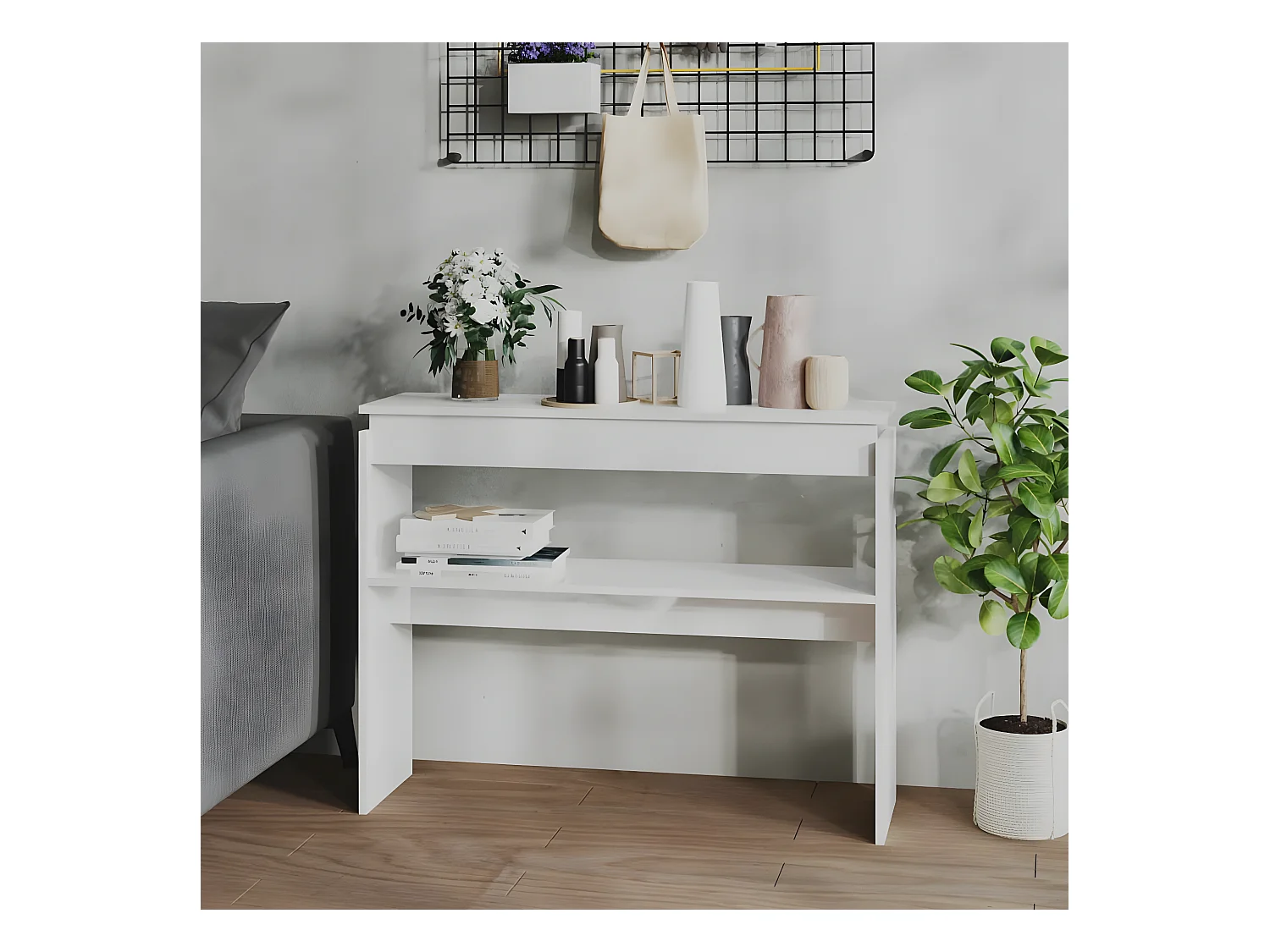 Table console Blanc brillant 102x30x80 cm Aggloméré GHR54061