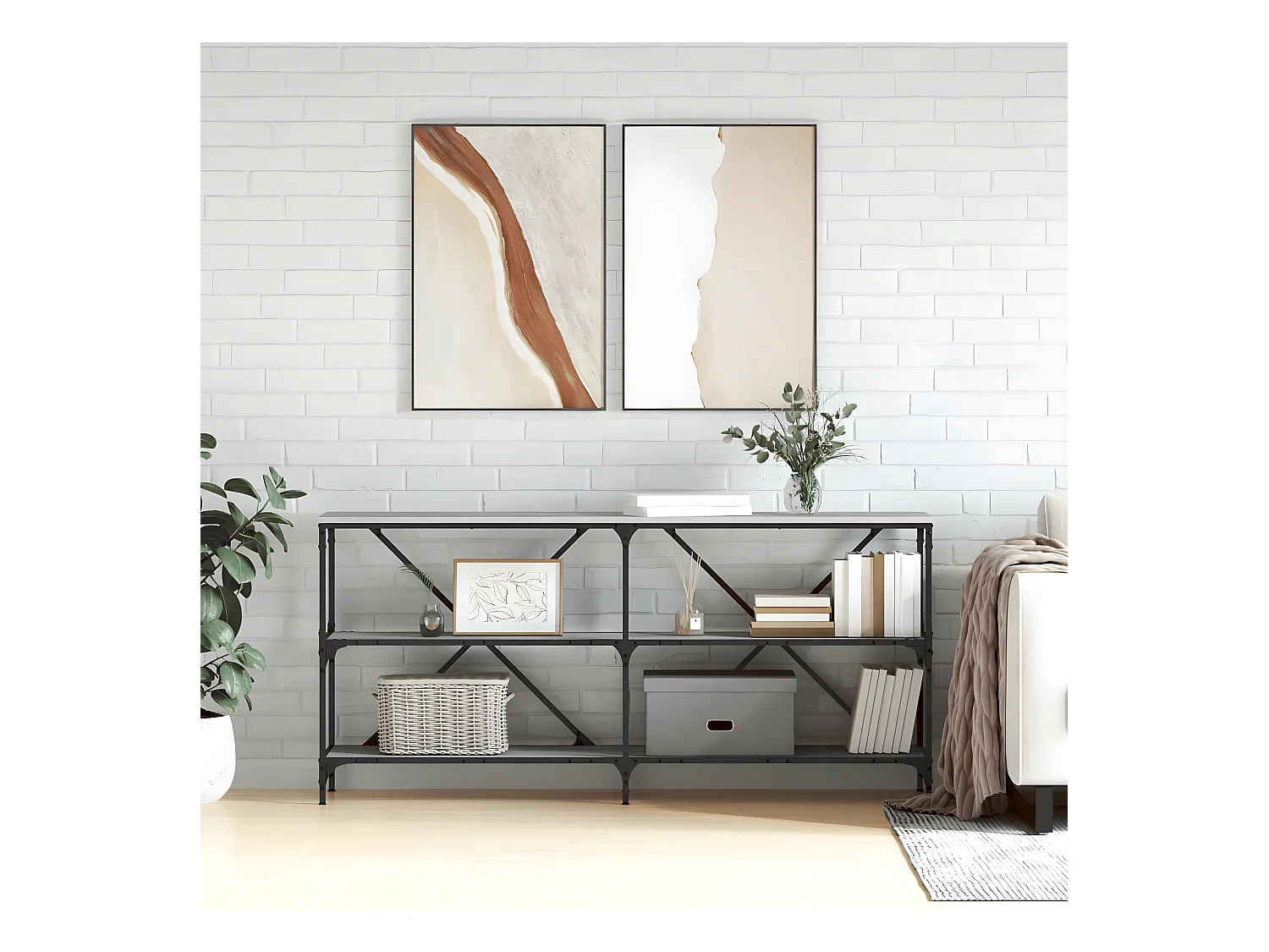 Table console sonoma gris 160x30x75 cm bois d'ingénierie et fer GHR96886