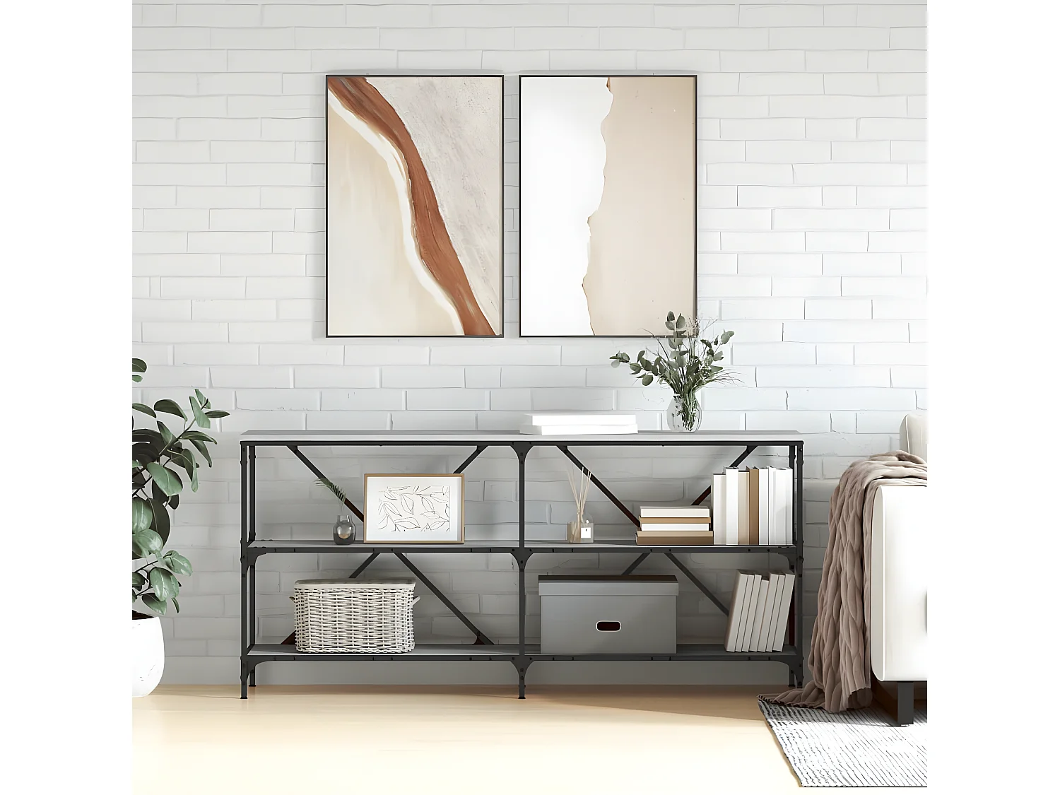 Table console sonoma gris 160x30x75 cm bois d'ingénierie et fer GHR96886