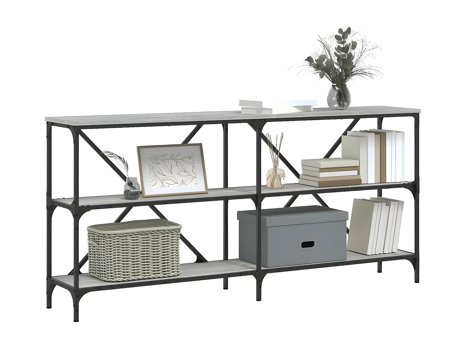 Table console sonoma gris 160x30x75 cm bois d'ingénierie et fer GHR96886