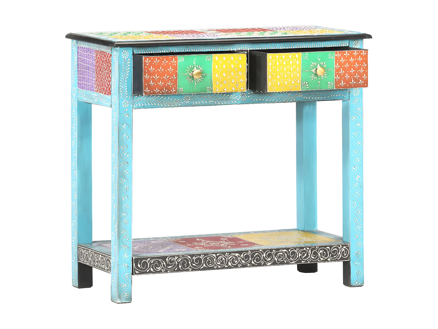 Table console peinte à la main 80x35x75 cm Bois de manguier GHR56569