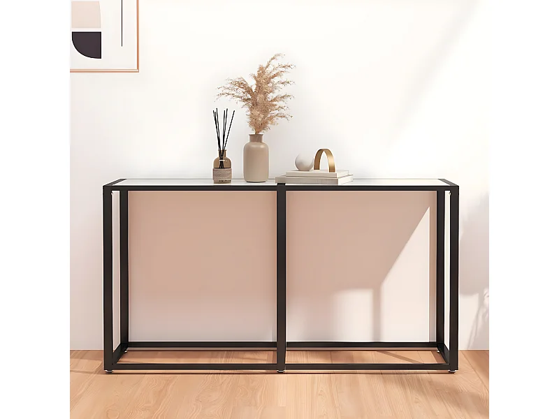 Table console Marbre blanc 140x35x75,5 cm Verre trempé GHR49747