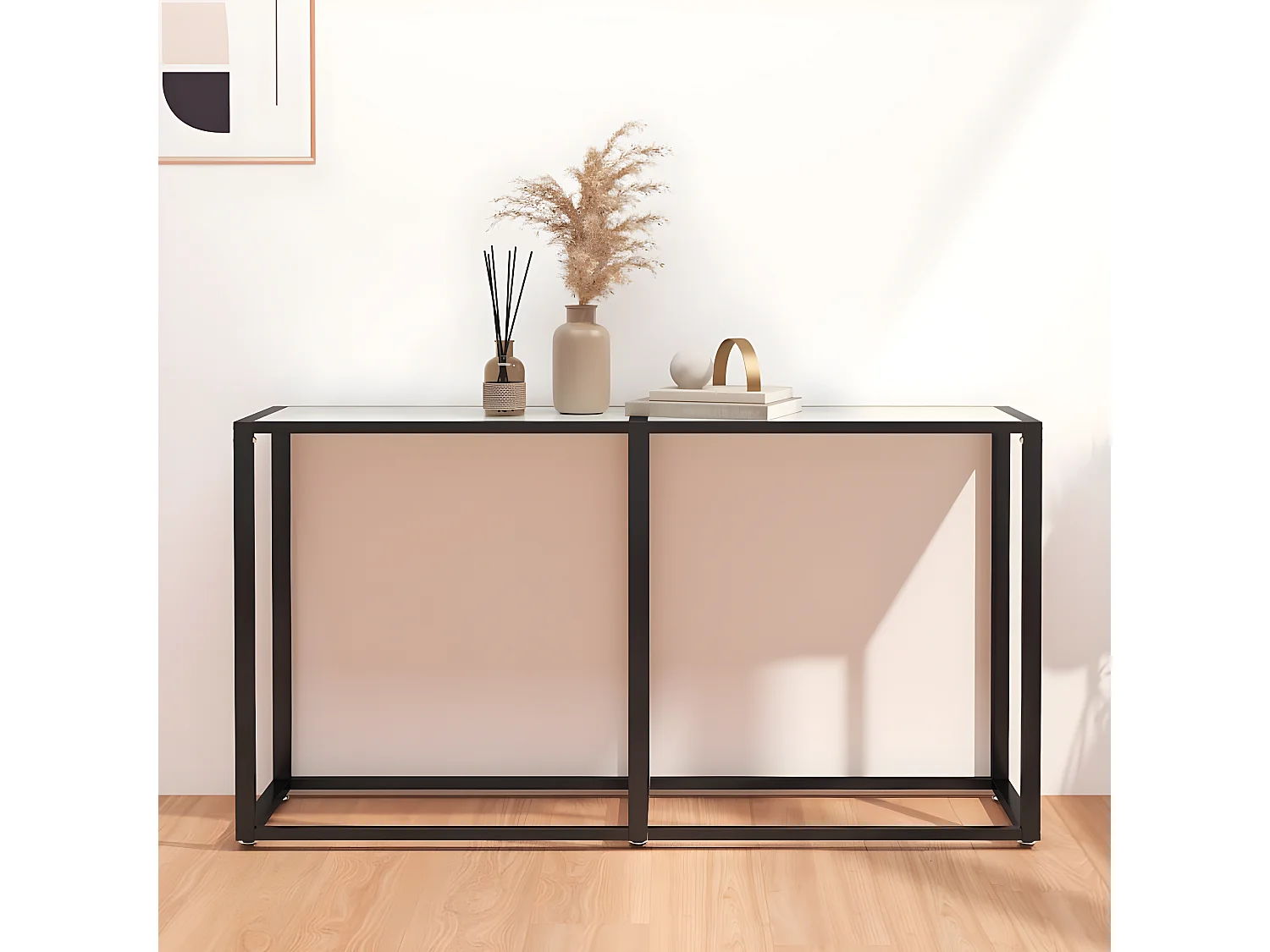 Table console Marbre blanc 140x35x75,5 cm Verre trempé GHR49747