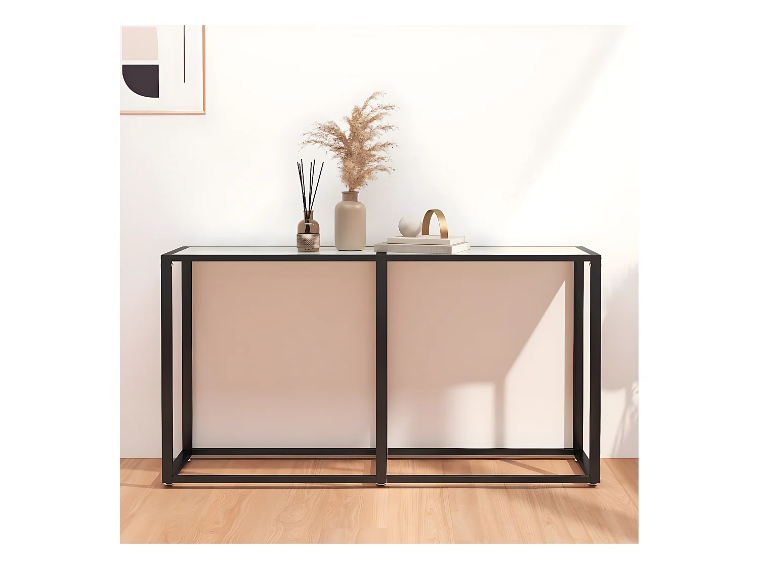 Table console Marbre blanc 140x35x75,5 cm Verre trempé GHR49747
