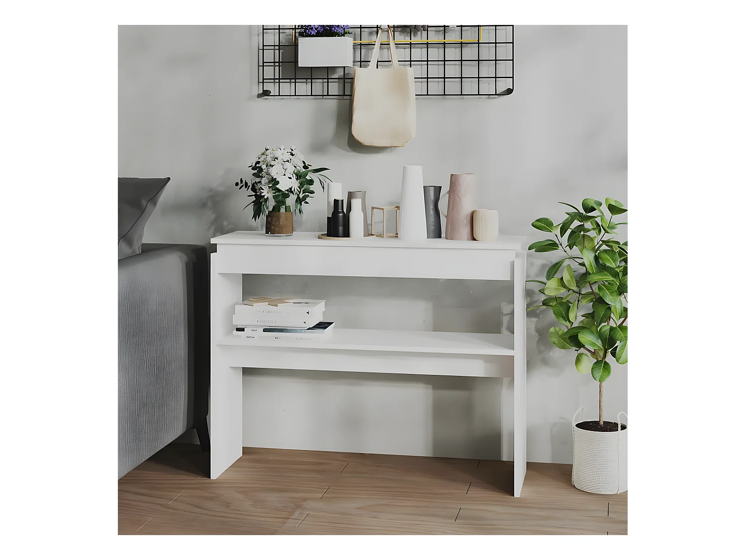 Table console Blanc 102x30x80 cm Aggloméré GHR52613