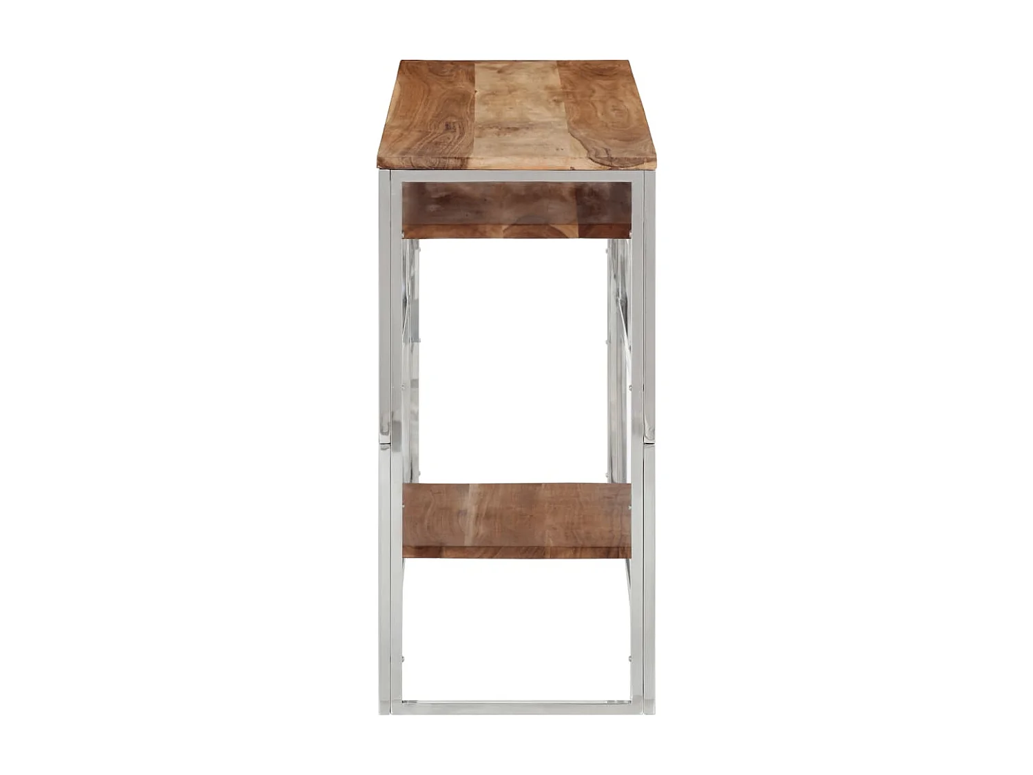 Table console argenté acier inoxydable et bois massif d'acacia GHR24533