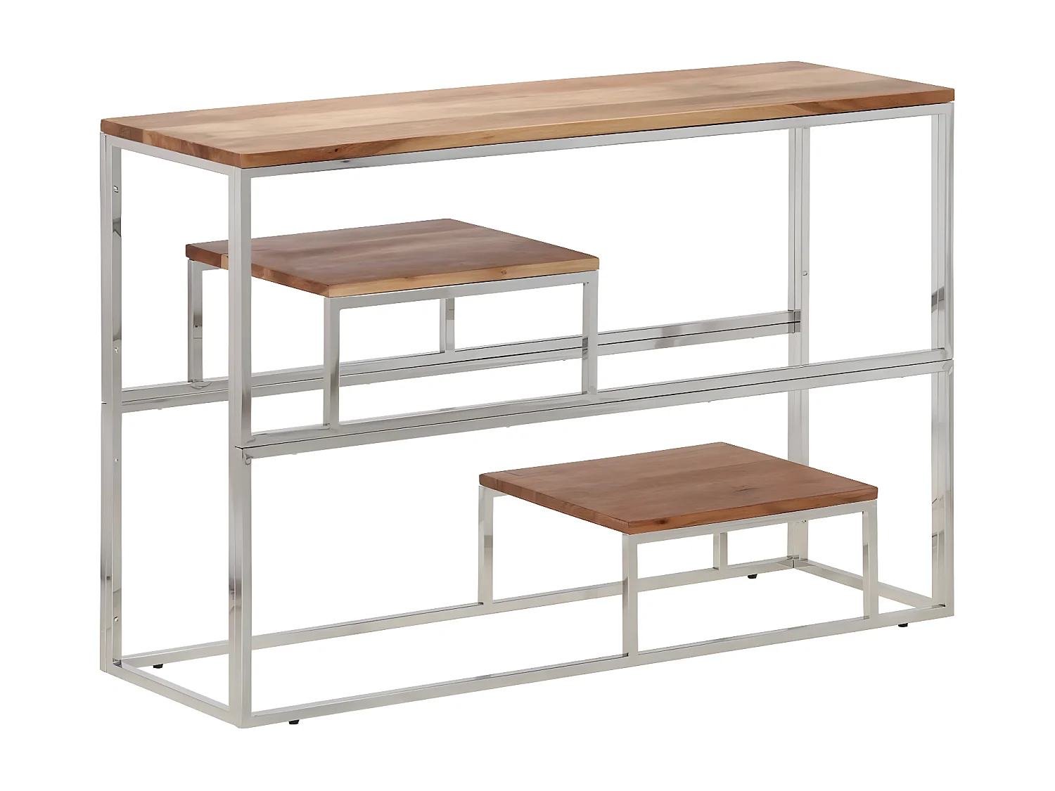 Table console argenté acier inoxydable et bois massif d'acacia GHR24533