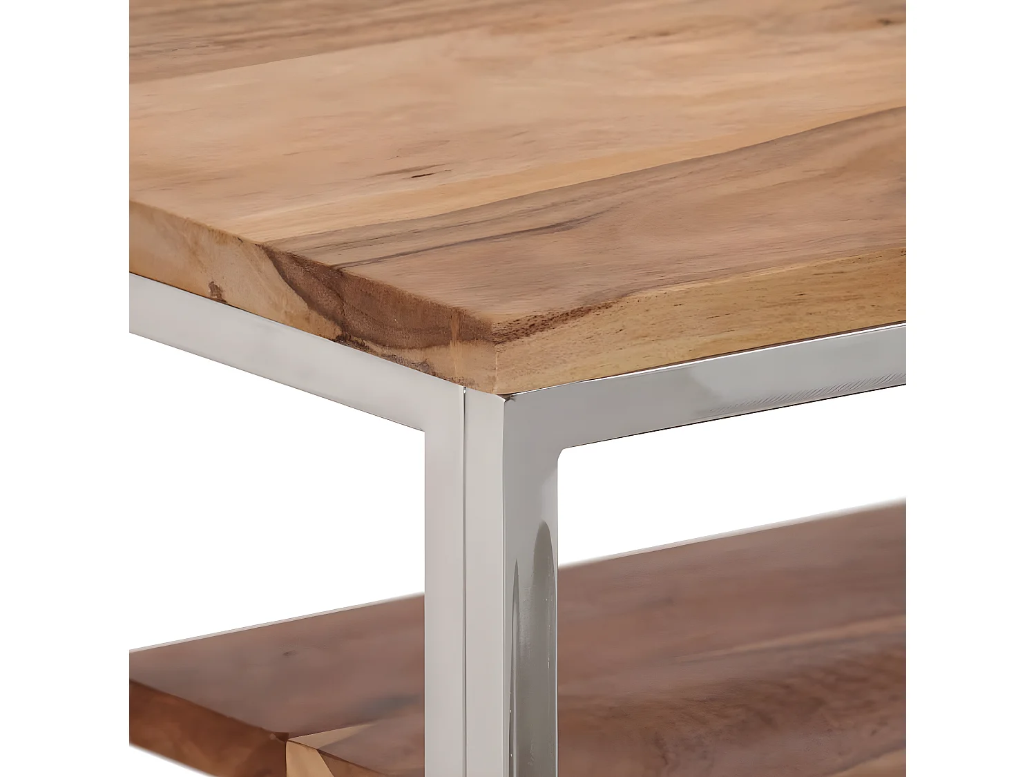 Table console argenté acier inoxydable et bois massif d'acacia GHR24533