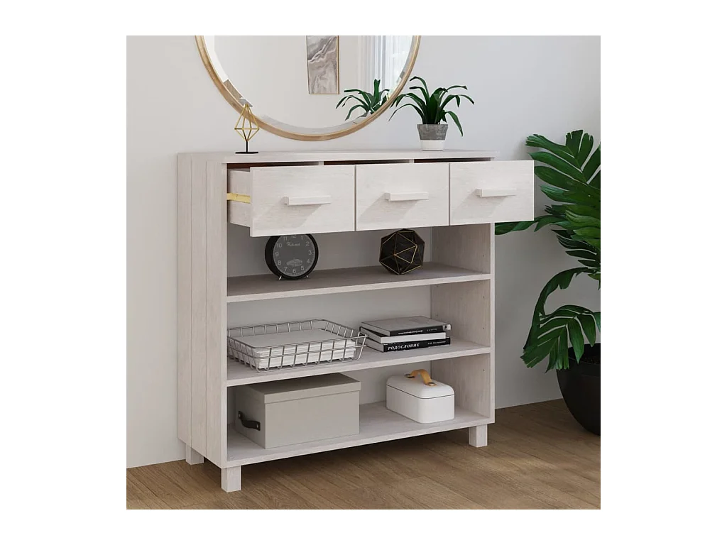Table console HAMAR Blanc 90x35x90 cm Bois massif de pin GHR53727