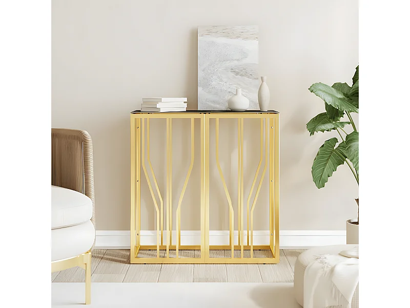 Konsolentisch,Flurtisch Golden 70x30x70 cm Edelstahl und Glas -gkd383542