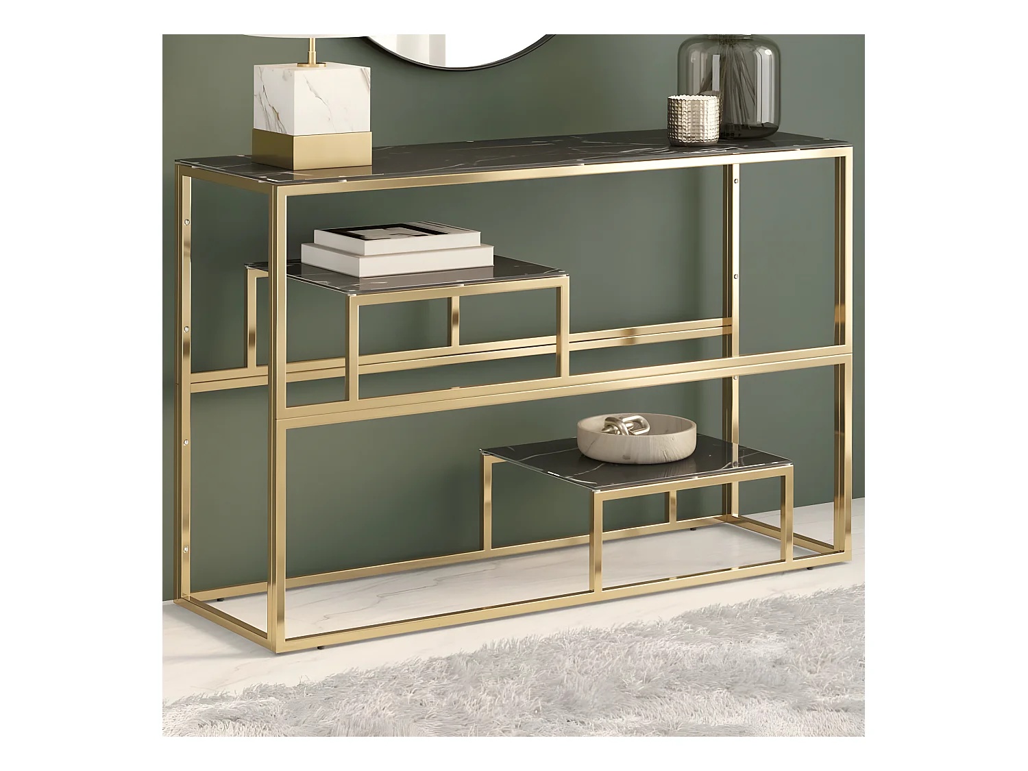 Table console doré acier inoxydable et verre trempé GHR88978