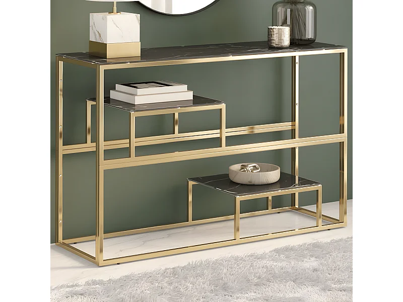 Table console doré acier inoxydable et verre trempé GHR88978