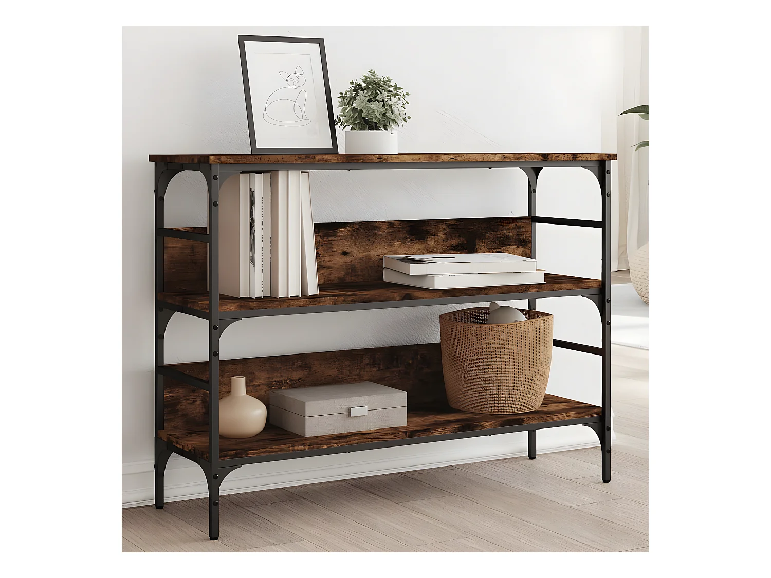 Table console chêne fumé 100x32x75 cm bois d'ingénierie GHR56277