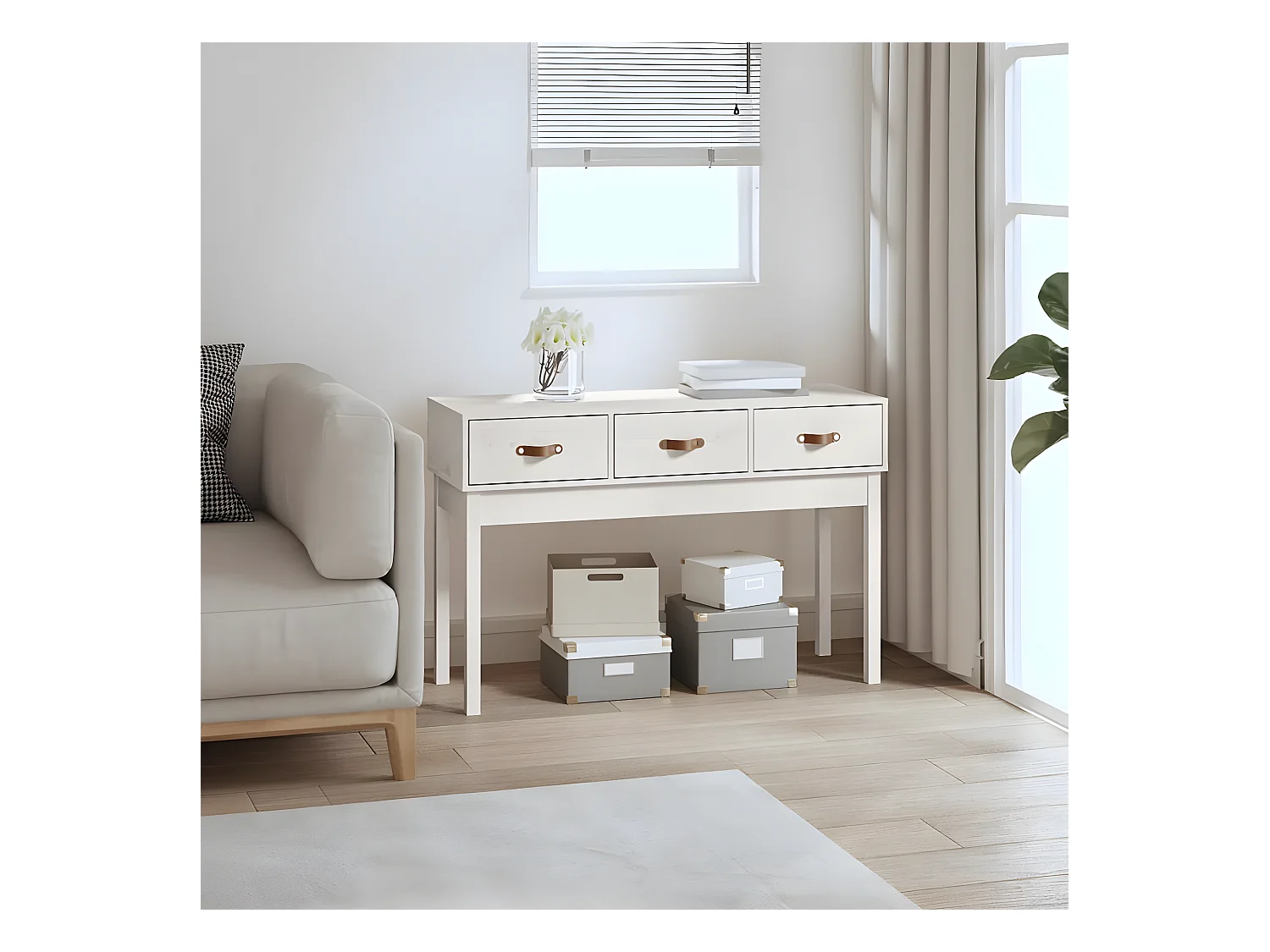 Table console Blanc 114x40x75 cm Bois massif de pin GHR53746