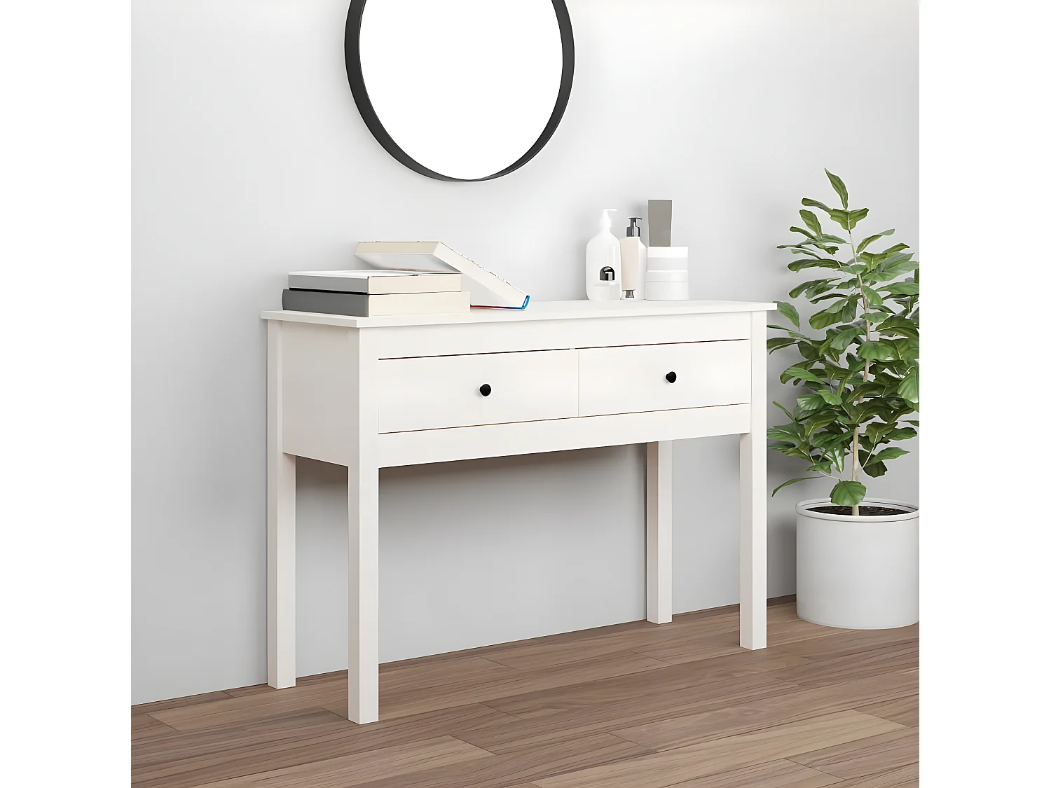 Mesa consola de madera maciza de pino blanco 100x35x75 cm ES526968